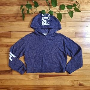 PINK Blue Cropped White Logo Hooded Long-Sleeve Sweatshirt - size extra small
